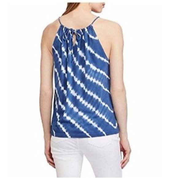 Chaps Denim Womens Tie Dye Halter Blouse Top Sleeveless Blue White Size Large - Picture 2 of 10